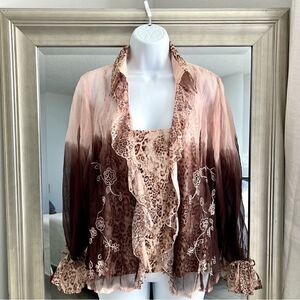 BIBA Blouse, Shirt Printed leopard, embroidered on the sides Transparent Sz. 42